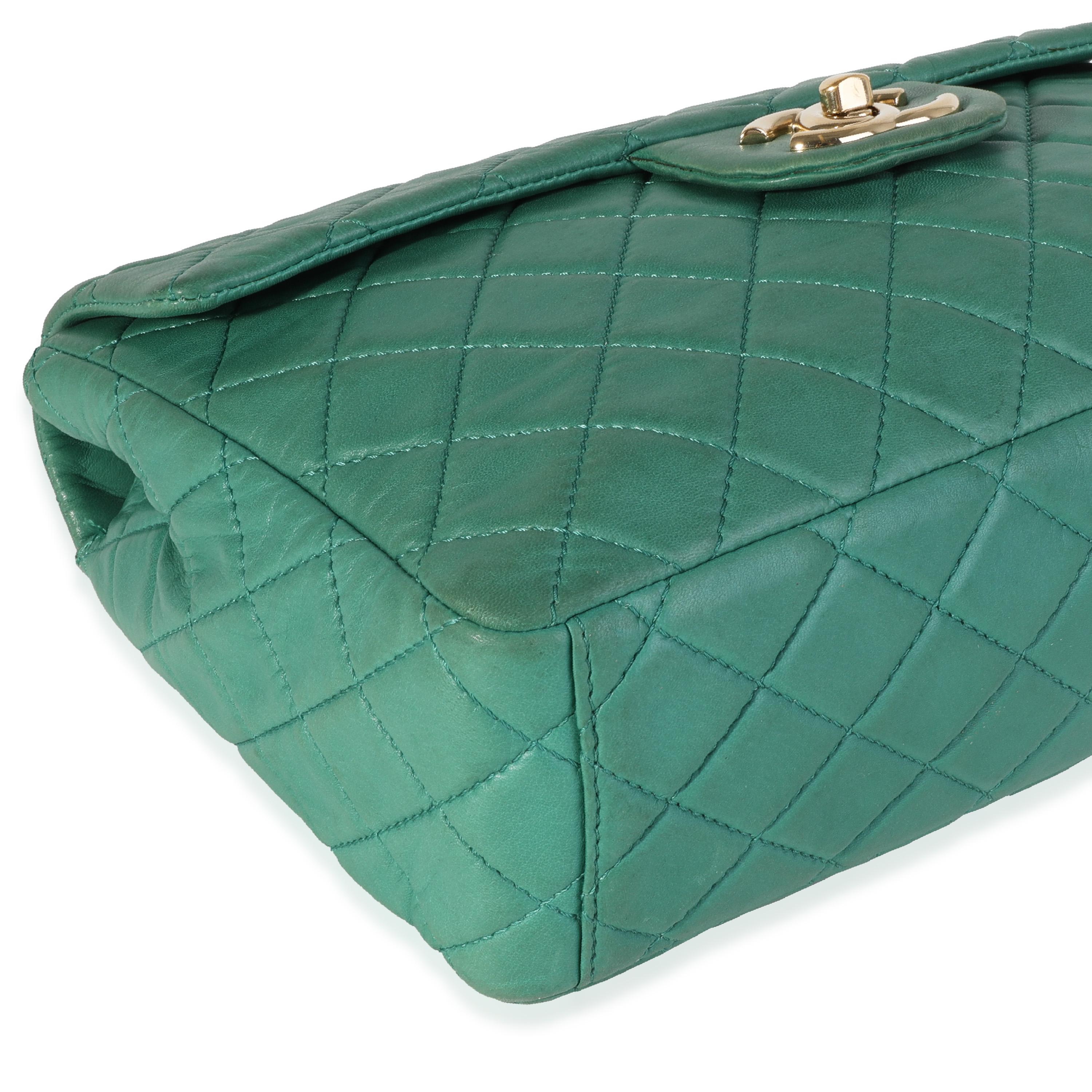 Women's Chanel Green Quilted Lambskin Soft Maxi Single Flap Bag