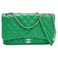 Chanel Green Quilted Leather 3 Compartment Classic Flap Bag