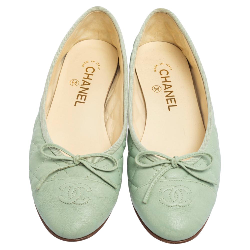 chanel green ballet flats