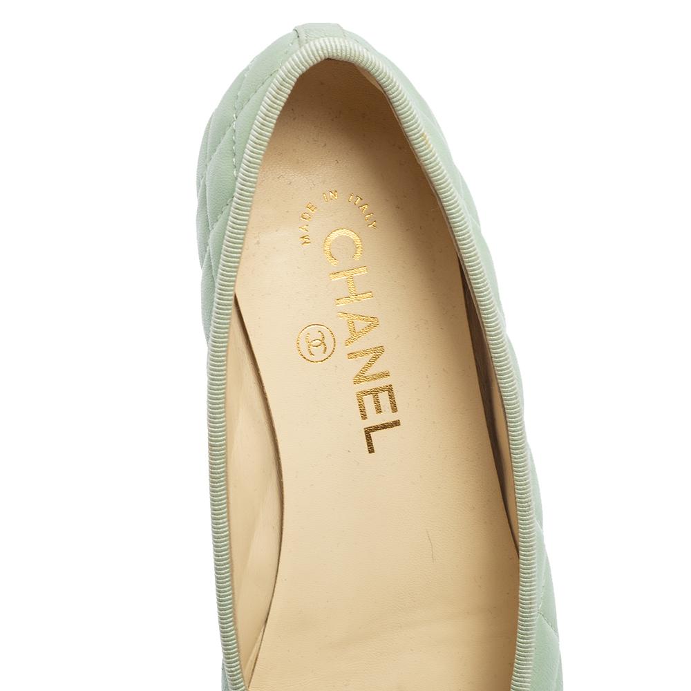 Chanel Green Quilted Leather CC Bow Ballet Flats Size 38.5 1