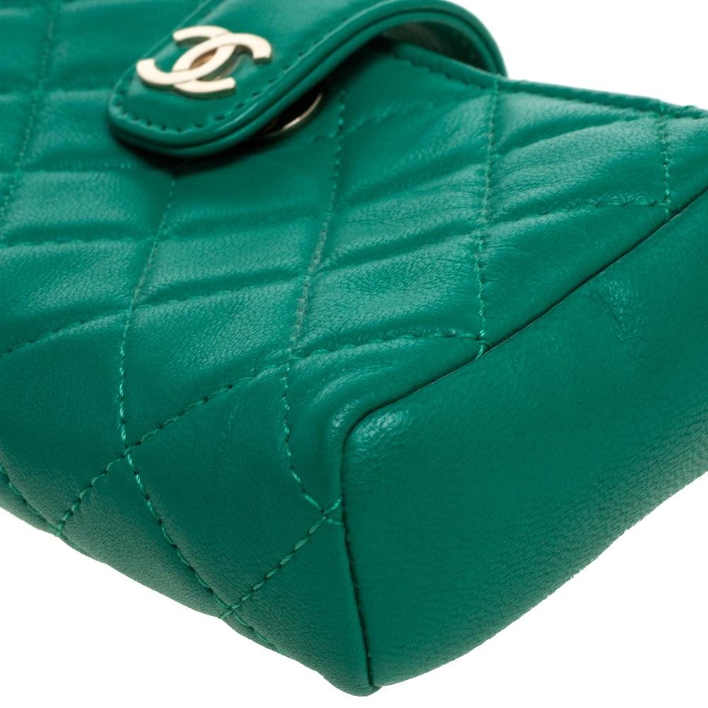 Chanel Green Quilted Leather CC Phone Holder Pouch 1