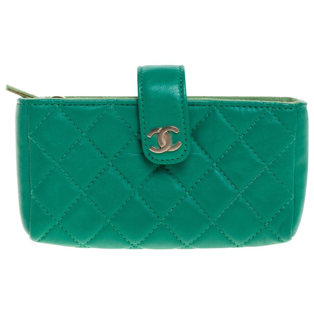 Chanel Green Quilted Leather CC Phone Holder Pouch