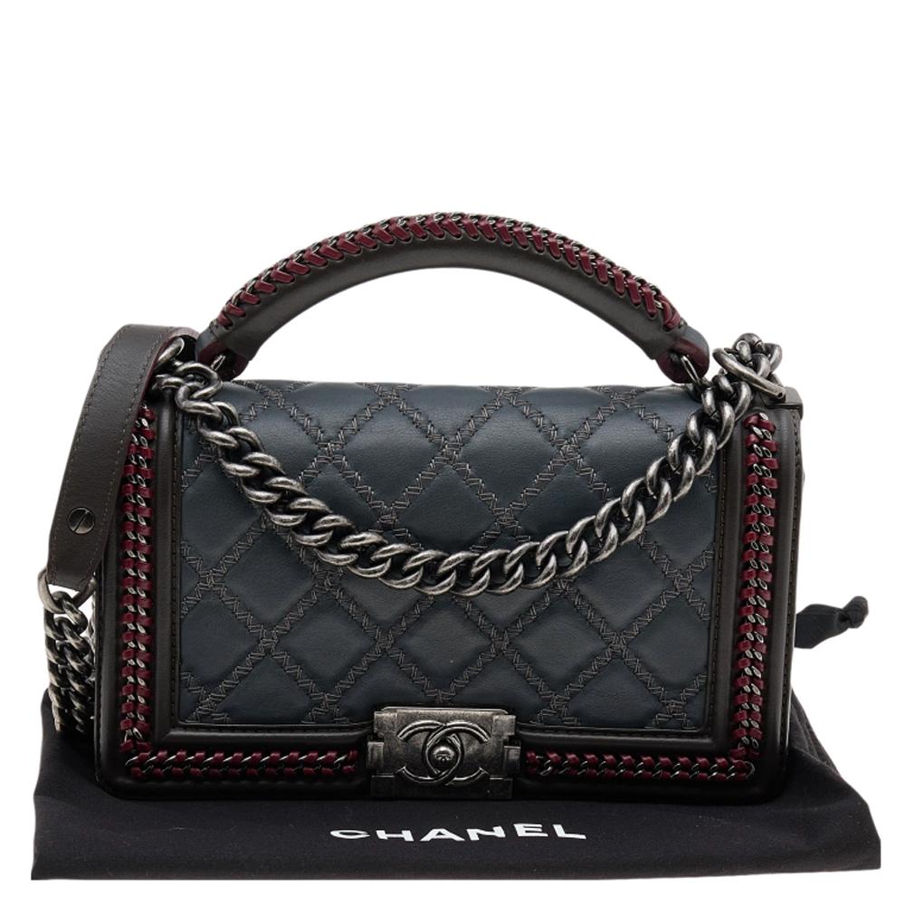 Women's Chanel  Green Quilted Leather Chain Around Medium Boy Flap Top Handle Bag
