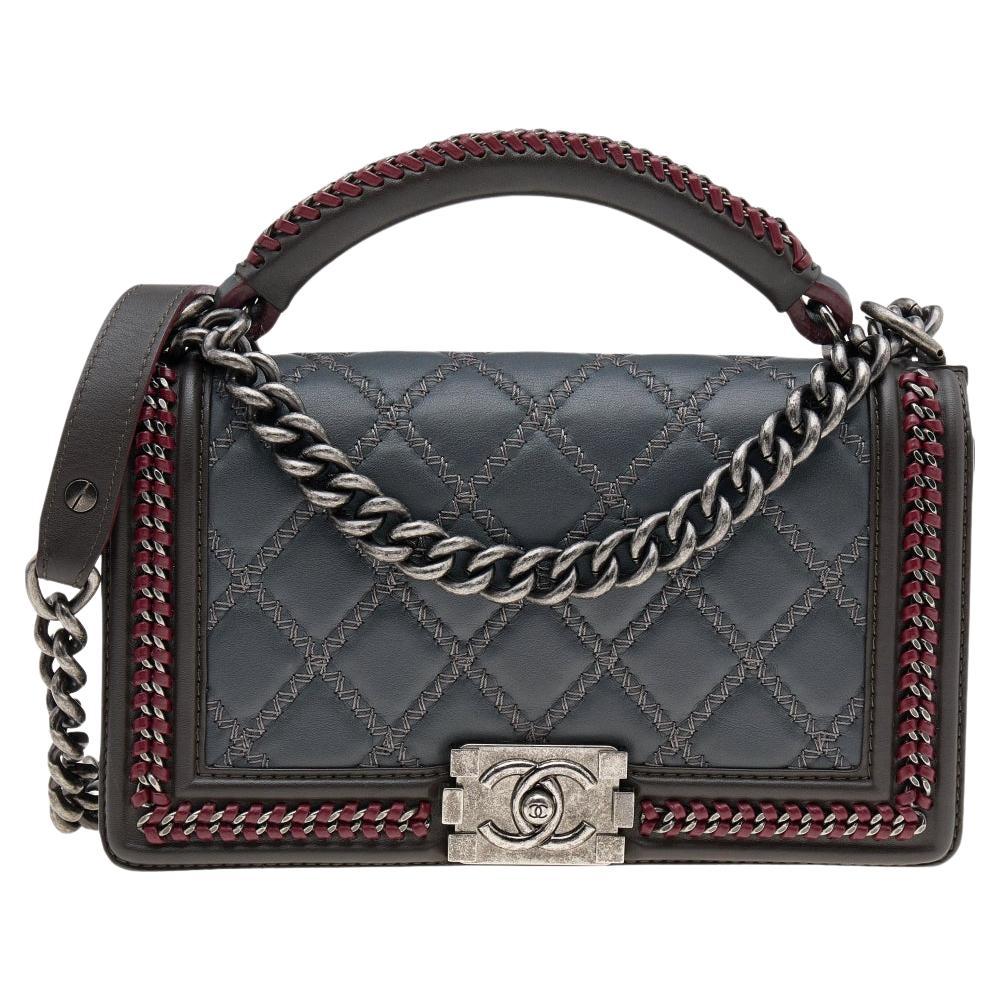 Chanel  Green Quilted Leather Chain Around Medium Boy Flap Top Handle Bag