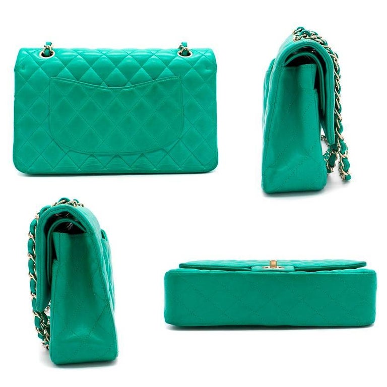 Chanel Green Quilted Leather Double Flap Bag For Sale at 1stDibs
