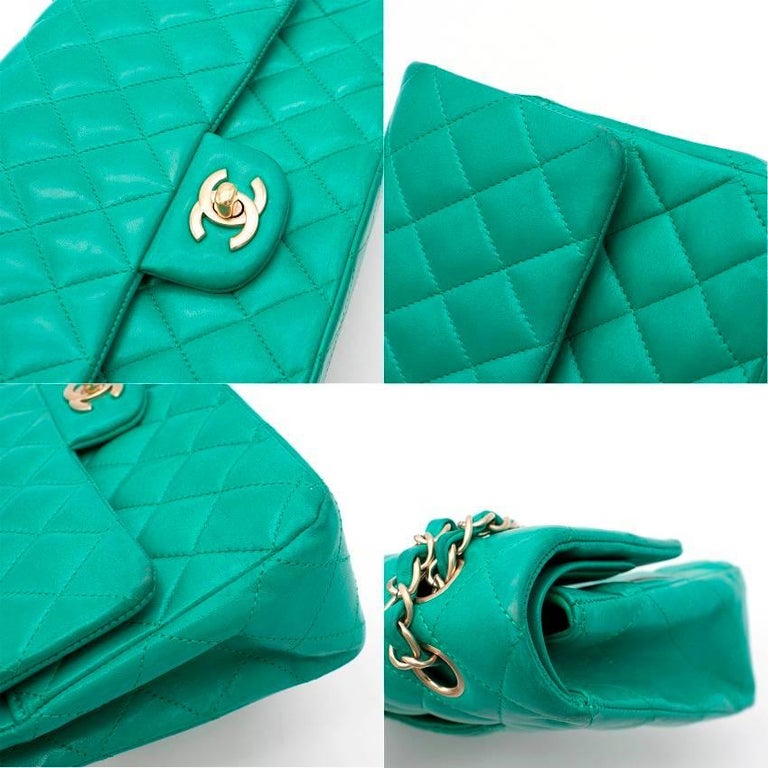 Chanel Green Quilted Leather Double Flap Bag For Sale at 1stDibs