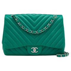 Chanel Green Quilted Leather Jumbo Classic Flap Bag
