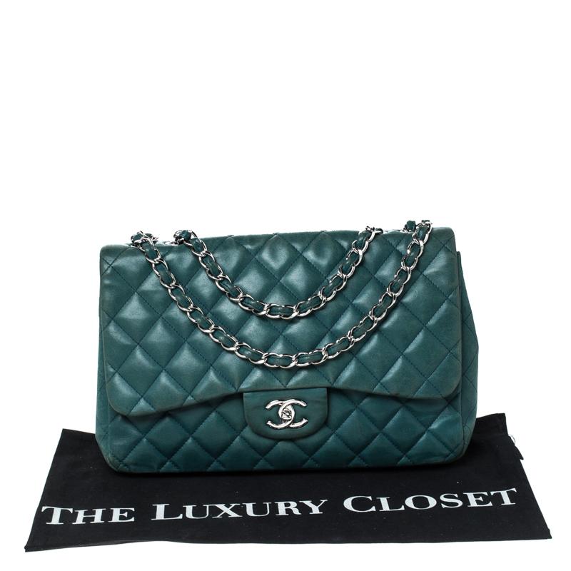 Chanel Green Quilted Leather Jumbo Classic Single Flap Bag 8