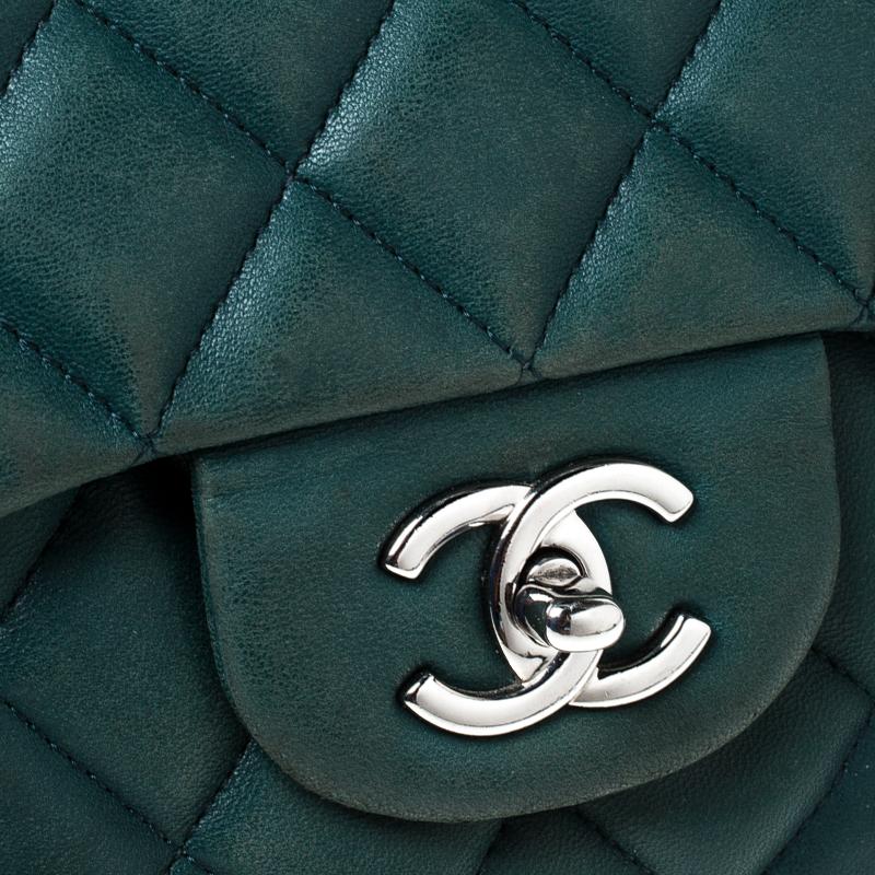 Chanel Green Quilted Leather Jumbo Classic Single Flap Bag 5