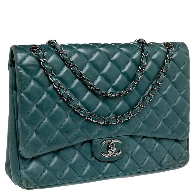 Chanel Green Quilted Leather Maxi Classic Double Flap Bag at 1stDibs