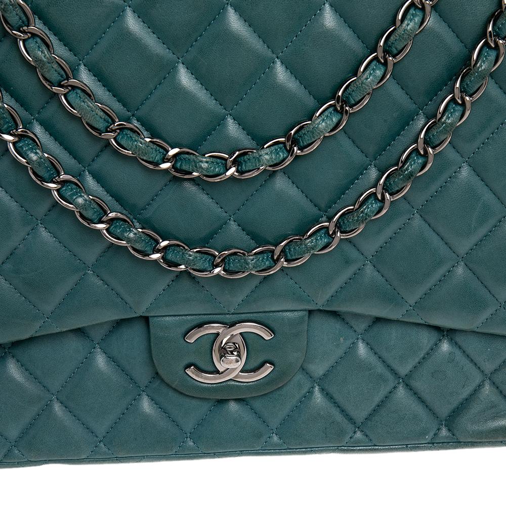 Chanel Green Quilted Leather Maxi Classic Double Flap Bag 1