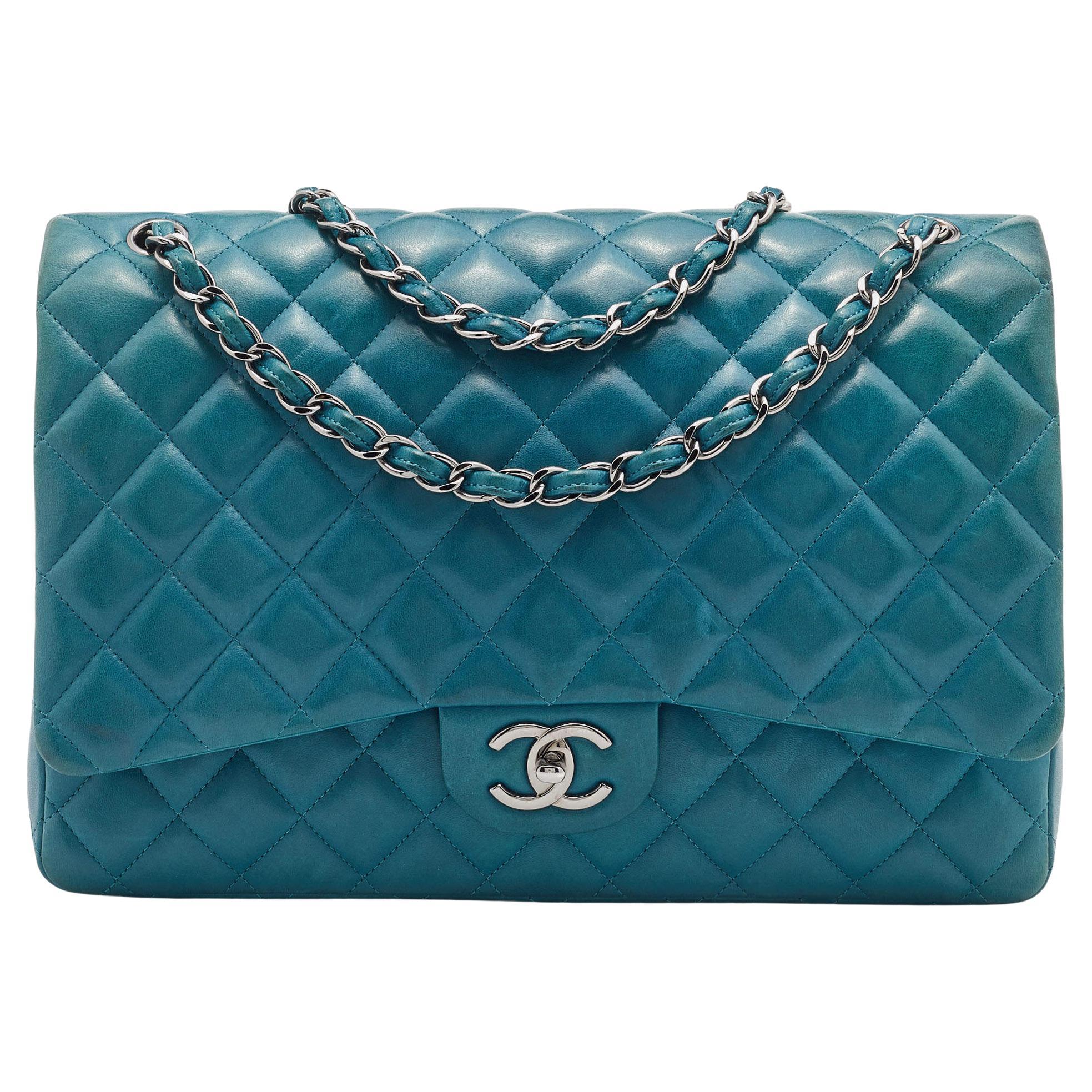 Chanel Green Quilted Leather Maxi Classic Double Flap Bag