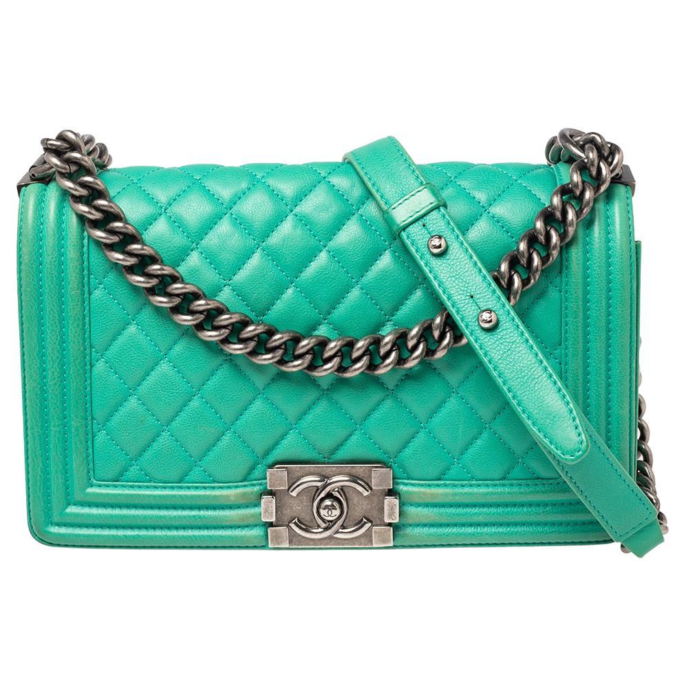 Chanel Green Quilted Leather Medium Boy Flap Bag at 1stDibs
