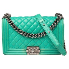 Chanel Green Quilted Leather Medium Boy Flap Bag
