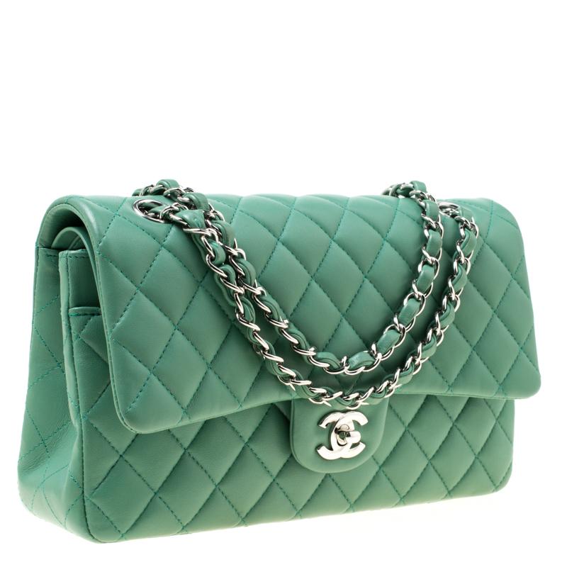 Chanel Green Quilted Leather Medium Classic Double Flap Bag 6