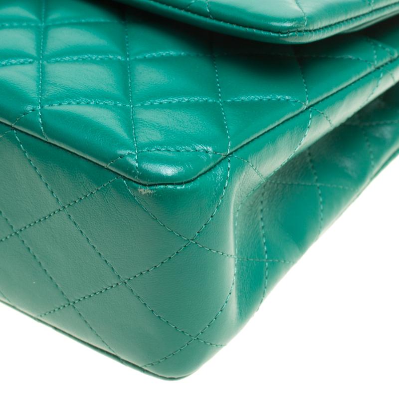 Chanel Green Quilted Leather Medium Classic Double Flap Bag 7