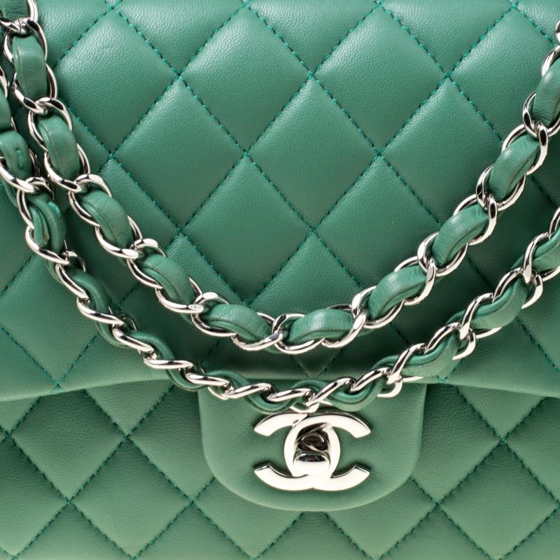 Chanel Green Quilted Leather Medium Classic Double Flap Bag 7