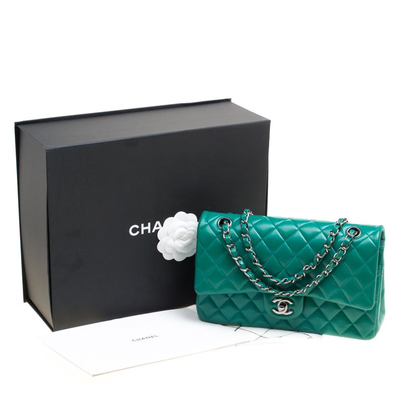 Chanel Green Quilted Leather Medium Classic Double Flap Bag 8