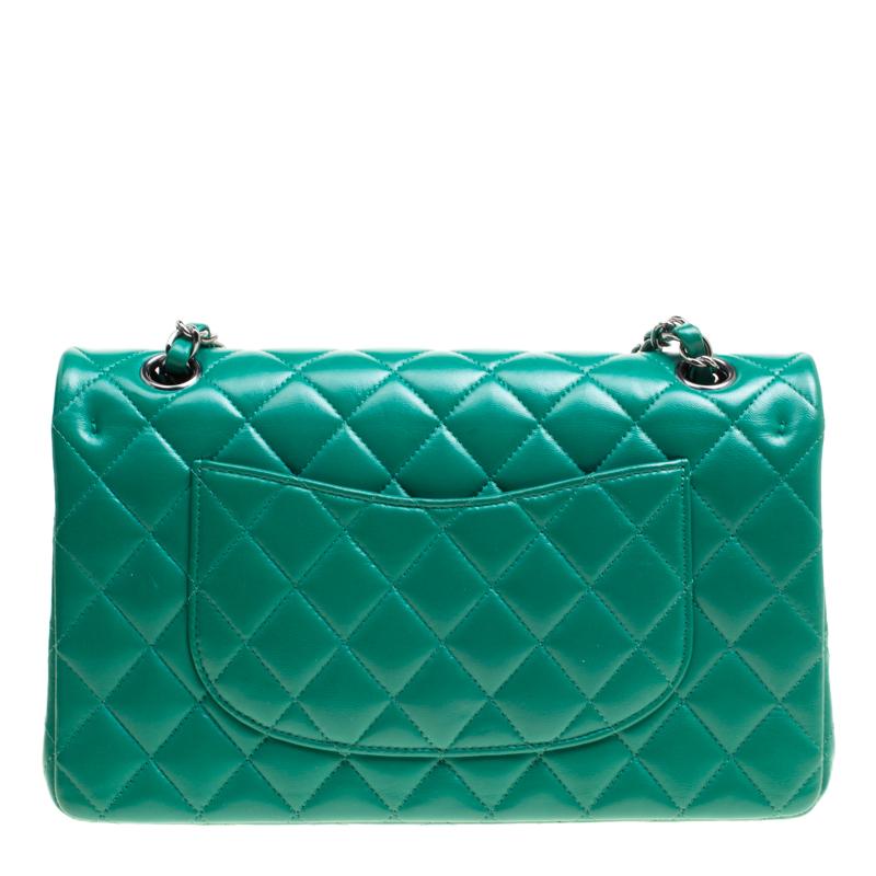 Women's Chanel Green Quilted Leather Medium Classic Double Flap Bag