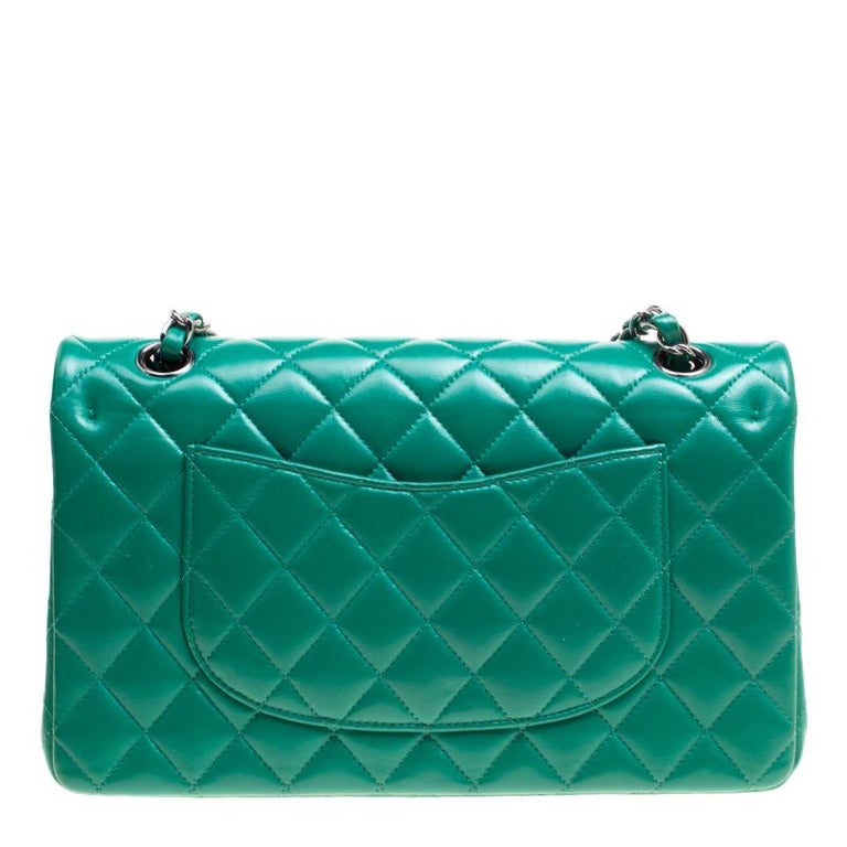 Chanel Green Quilted Leather Medium Classic Double Flap Bag For Sale at