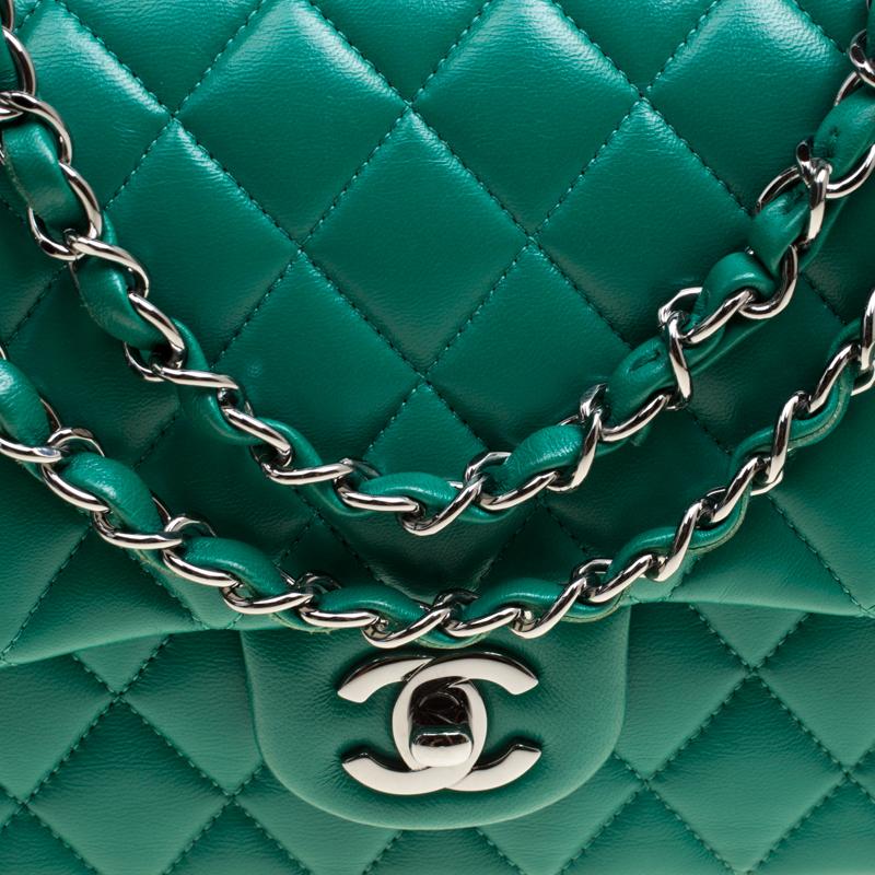 Chanel Green Quilted Leather Medium Classic Double Flap Bag 1