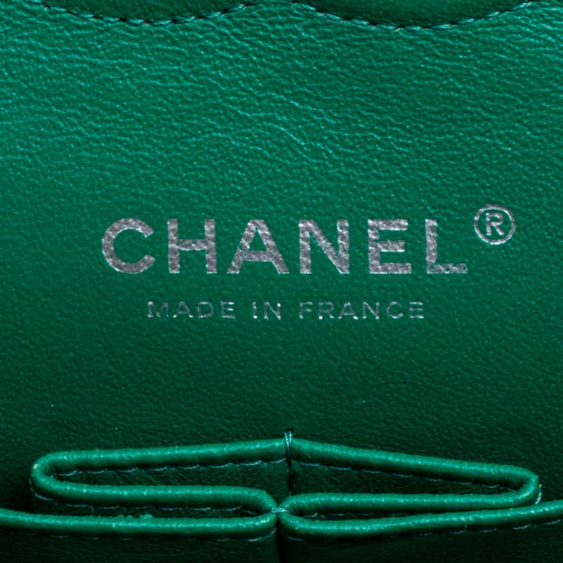 Chanel Green Quilted Leather Medium Classic Double Flap Bag 3