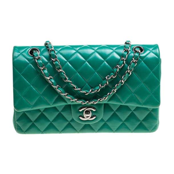 Chanel Green Quilted Leather Medium Classic Double Flap Bag For Sale at ...