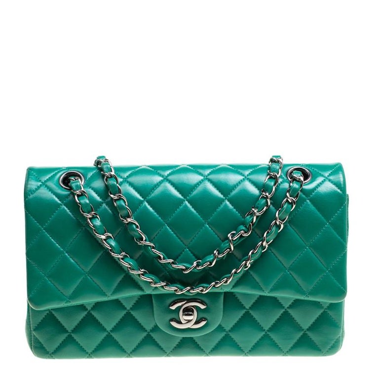 Chanel Green Quilted Leather Medium Classic Double Flap Bag For