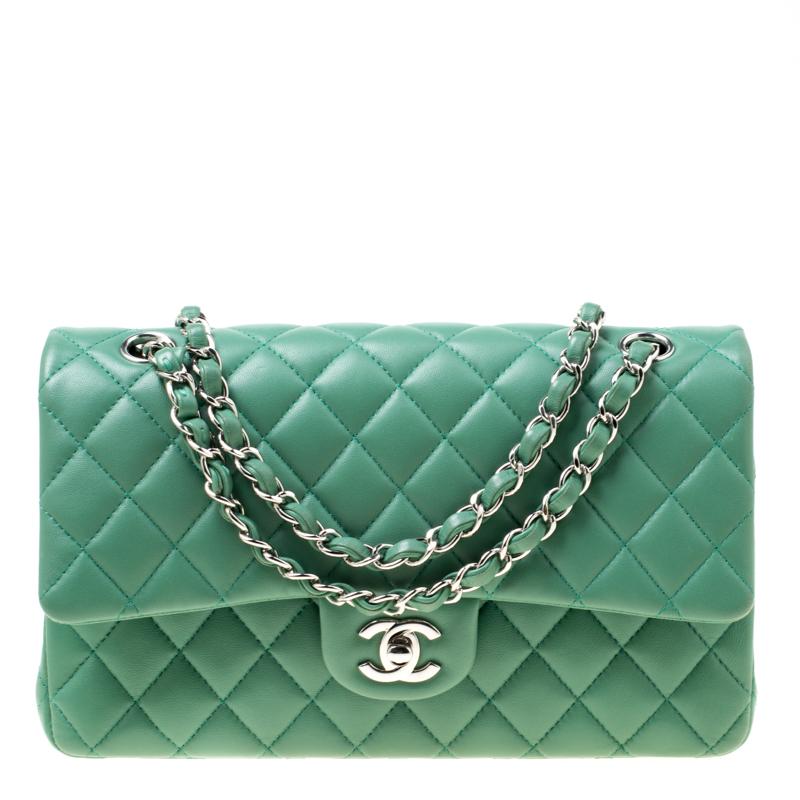 Chanel Green Quilted Leather Medium Classic Double Flap Bag
