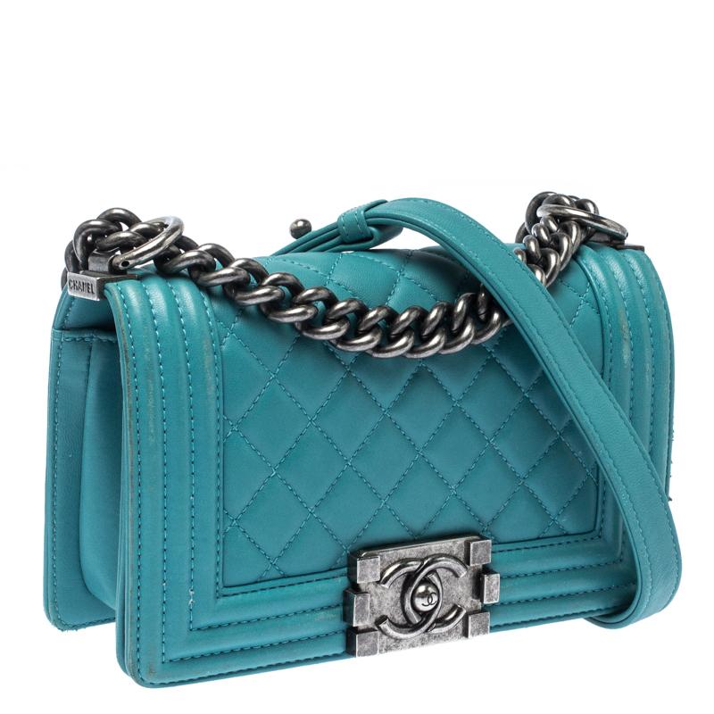 Women's Chanel Green Quilted Leather Small Boy Flap Bag
