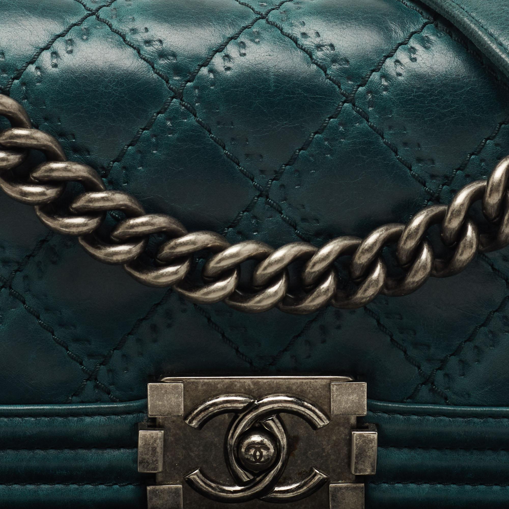 Chanel Green Quilted Leather Small Boy Flap Bag 2