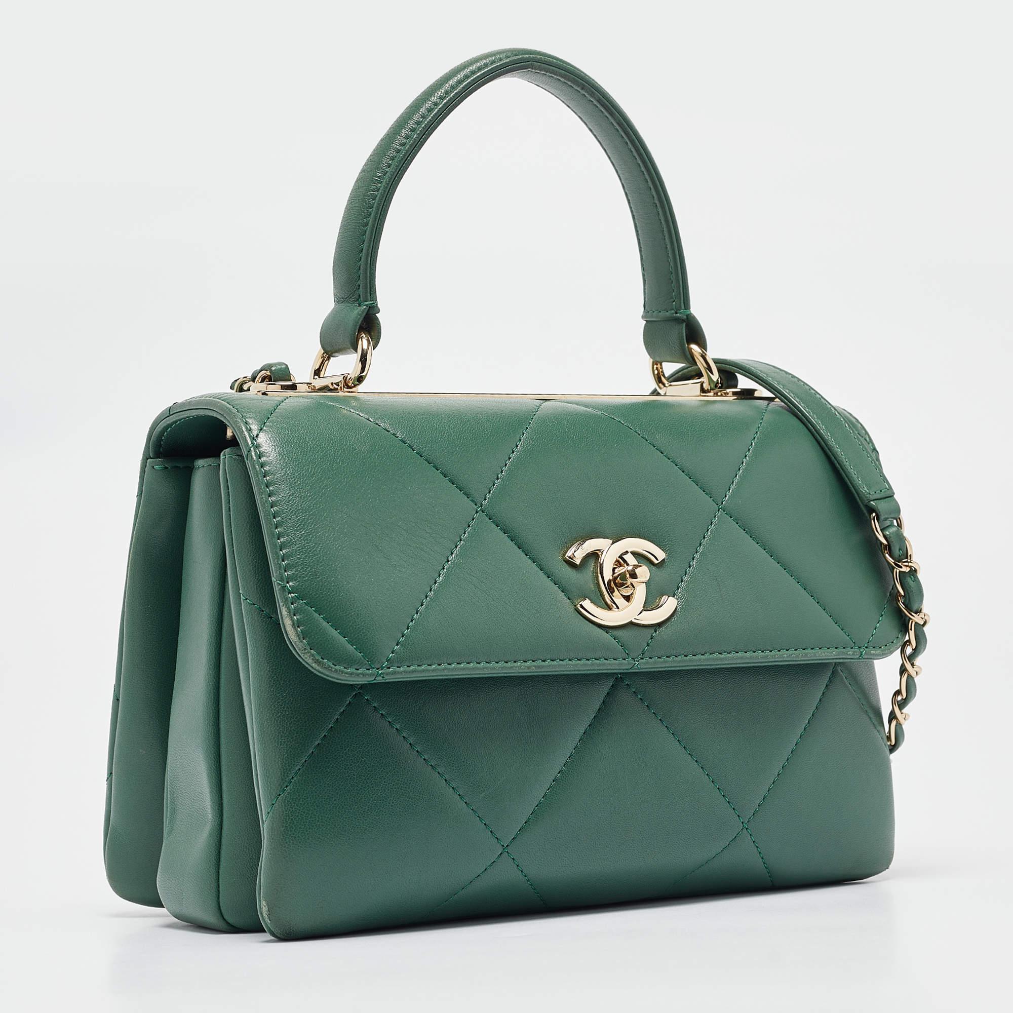 Black Chanel Green Quilted Leather Small Trendy CC Top Handle Bag