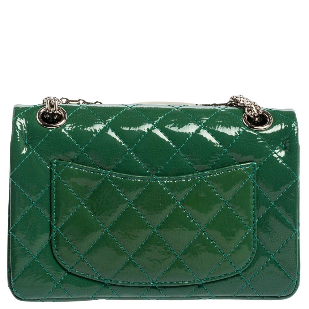 Black Chanel Green Quilted Patent Leather 244 Reissue 2.55 Double Flap Bag