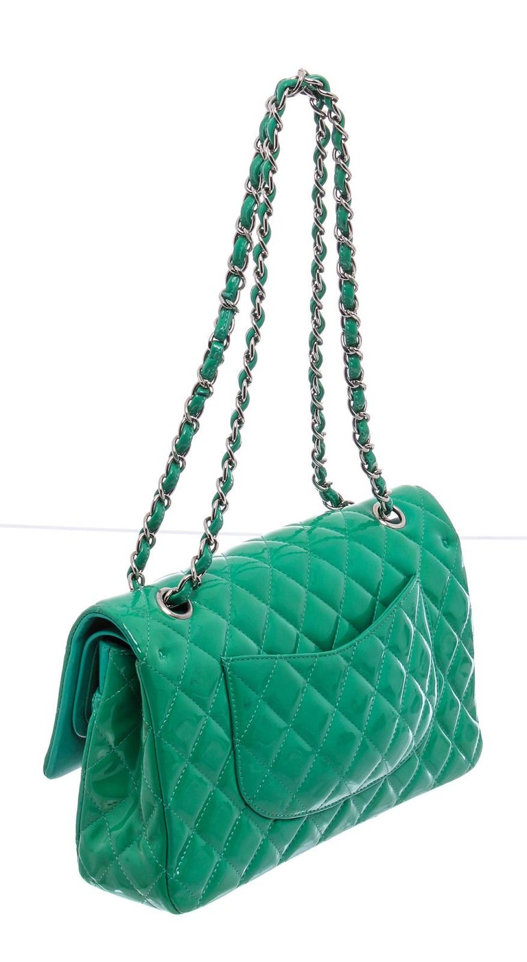 Chanel Green Quilted Patent Leather Classic Medium Double Flap Bag at  1stDibs  chanel green patent bag, green patent leather chanel bag, green  quilted handbag
