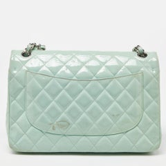 Chanel Green Quilted Patent Leather Jumbo Classic Double Flap Bag