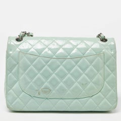 Chanel Green Quilted Patent Leather Jumbo Classic Double Flap Bag