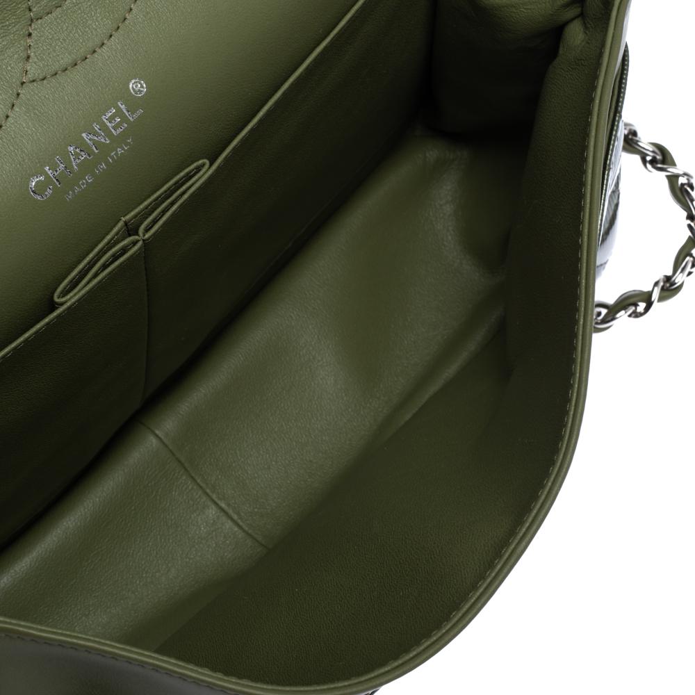 Black Chanel Green Quilted Patent Leather Jumbo Classic Double Flap Bag
