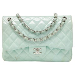 Chanel Green Quilted Patent Leather Jumbo Classic Double Flap Bag