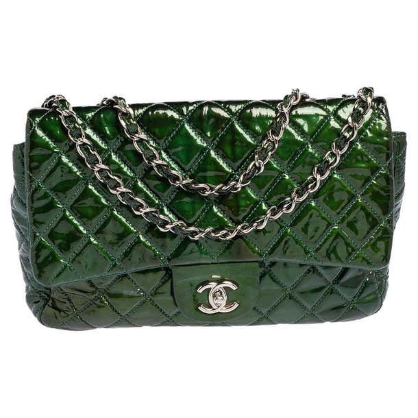 Chanel Green Quilted Patent Leather Jumbo Classic Single Flap Bag at ...