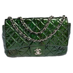 Chanel Green Quilted Patent Leather Jumbo Classic Single Flap Bag