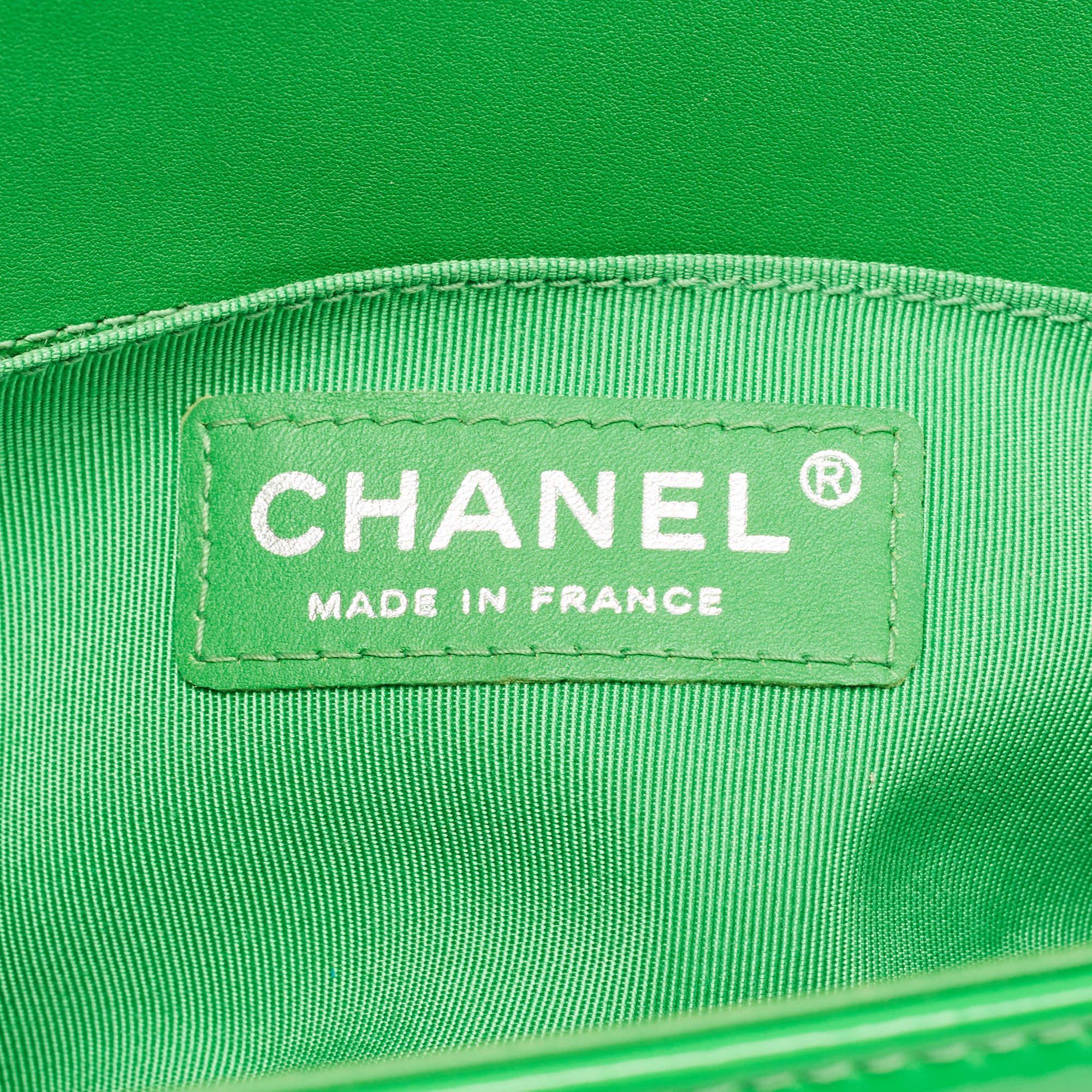 Chanel Green Quilted Patent Leather Small Boy Bag 10