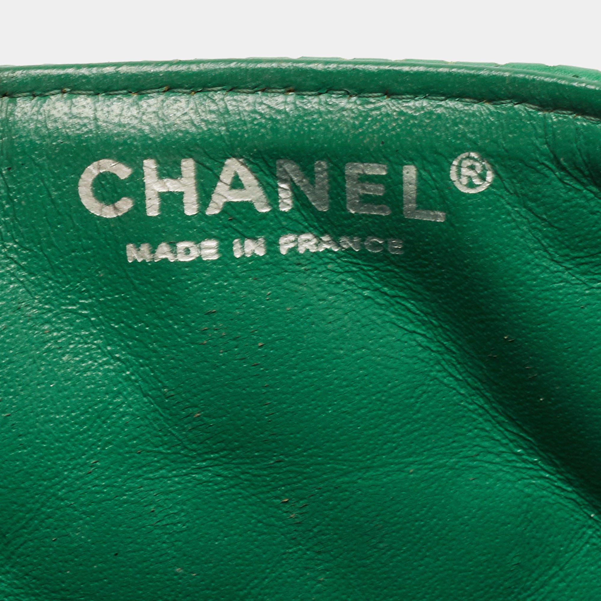 Chanel Green Quilted Perforated Leather East/West Classic Flap Bag 3