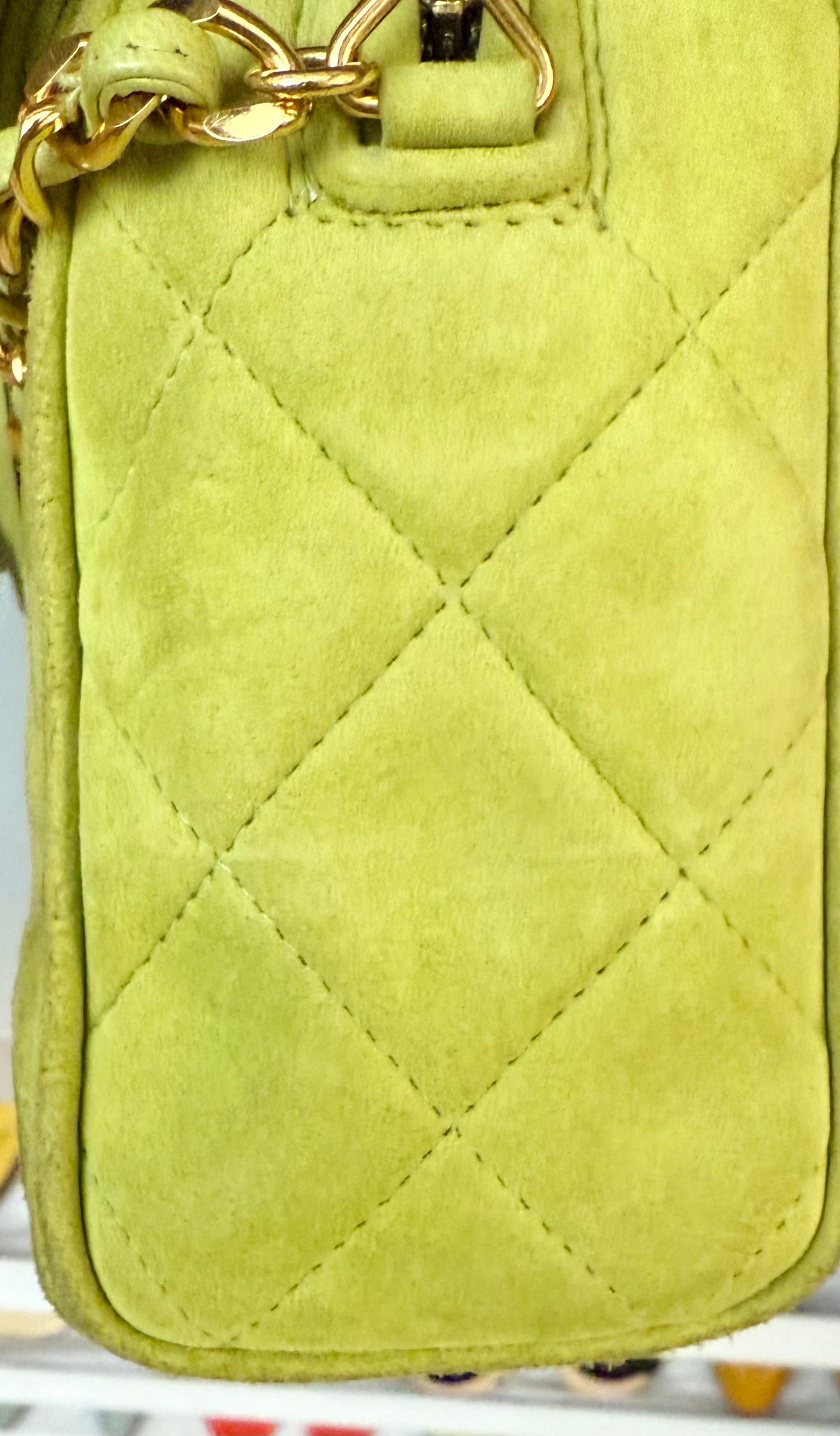 Women's Chanel green quilted suede camera tassel shoulder bag For Sale