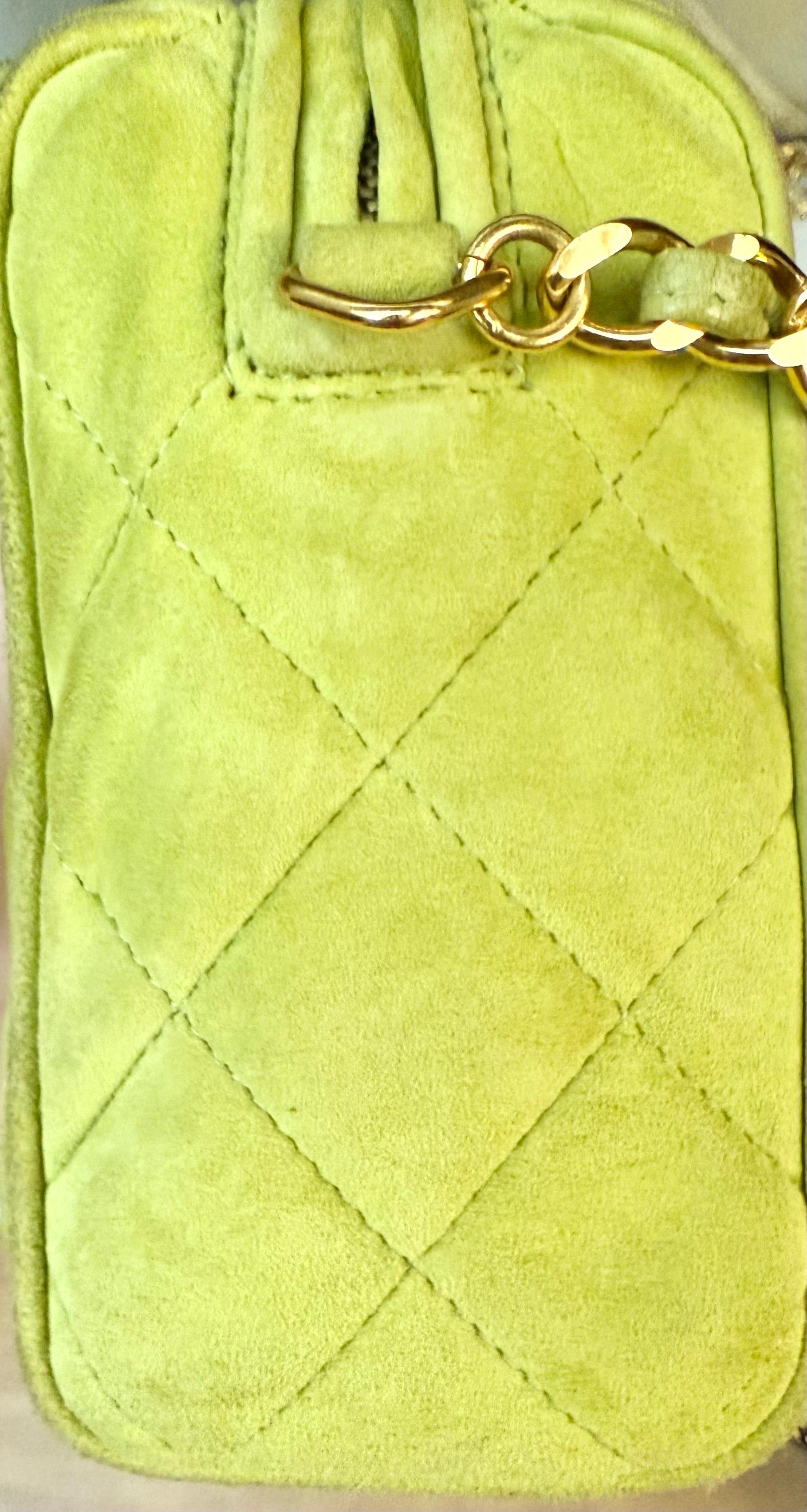Chanel green quilted suede camera tassel shoulder bag For Sale 1