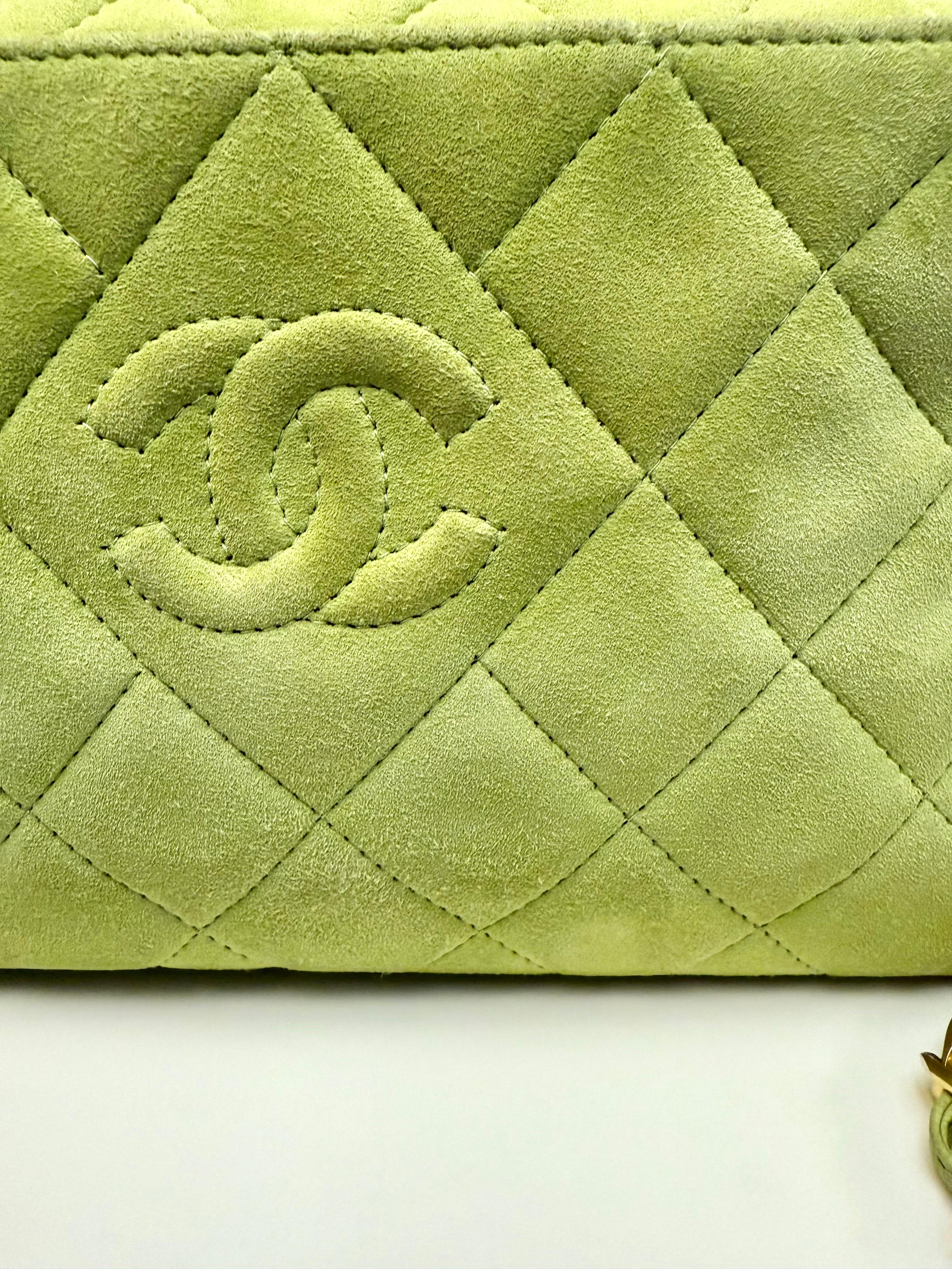 Chanel green quilted suede camera tassel shoulder bag For Sale 4