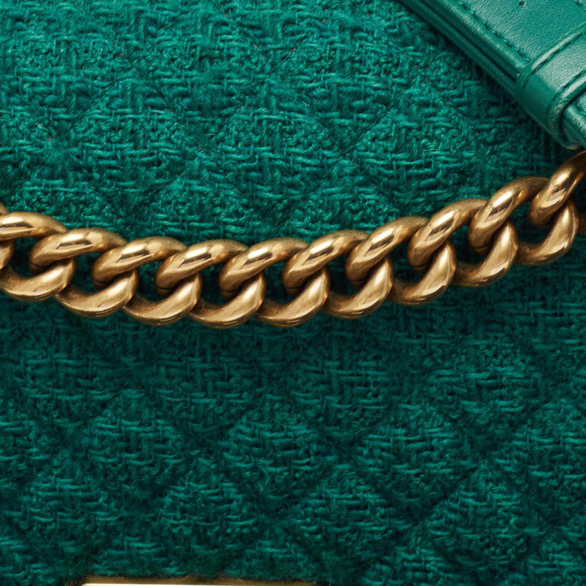 Chanel Green Quilted Tweed and Leather Medium Boy Flap Bag 1