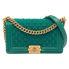 Chanel Green Quilted Tweed and Leather Medium Boy Flap Bag