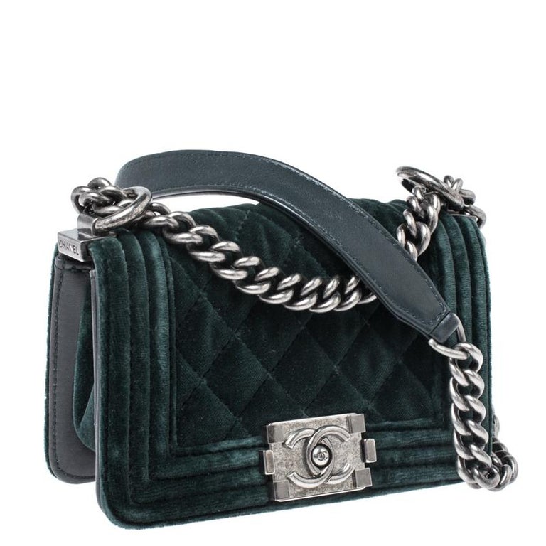 Chanel Green Quilted Velvet Mini Boy Flap Bag For Sale at 1stDibs