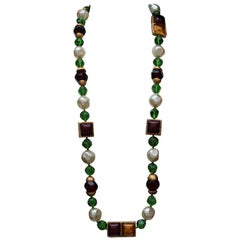 Chanel green red and pearly beads large sautoir necklace, 1991