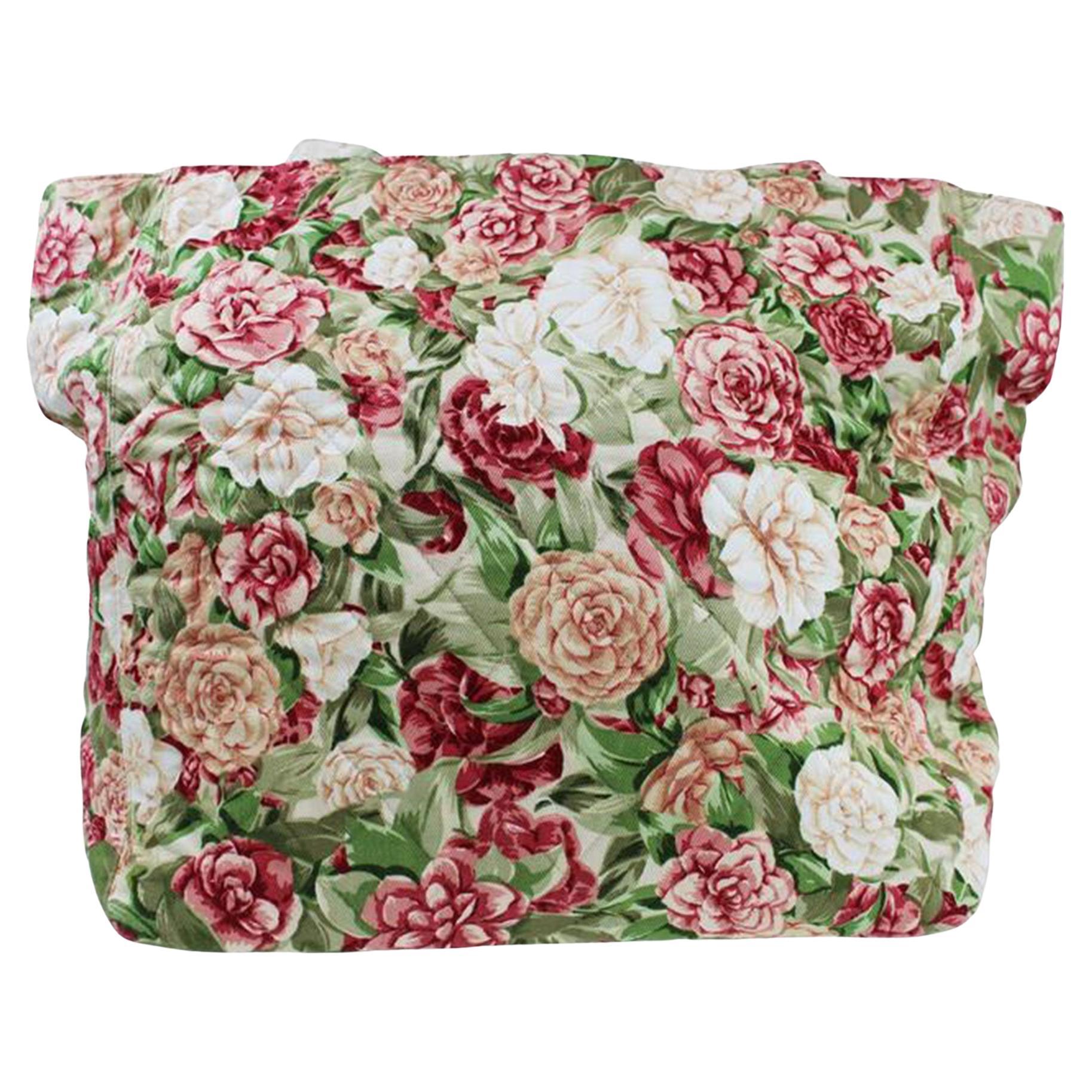 Chanel Green Red Shopping Floral Flower Beach Pool Quilted CC Tote